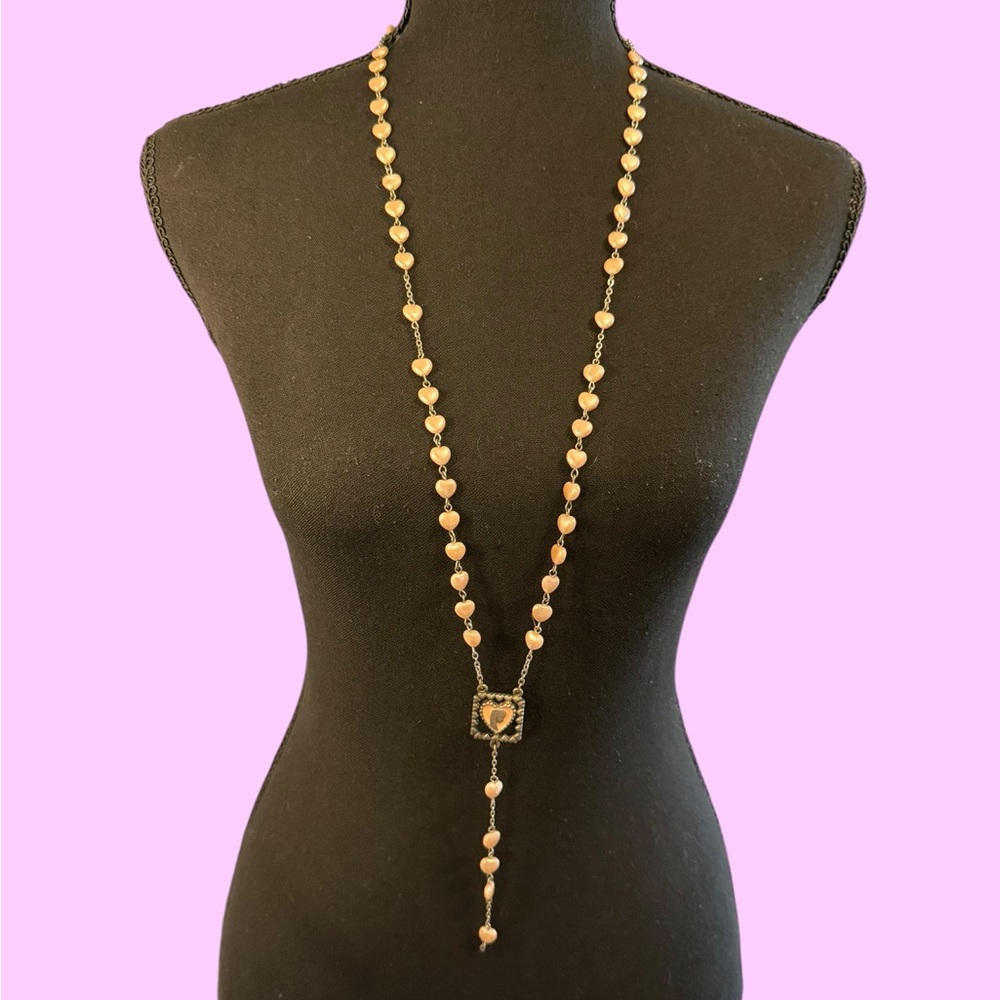 Pink & Silver Elegant Rosary Necklace 22” Long